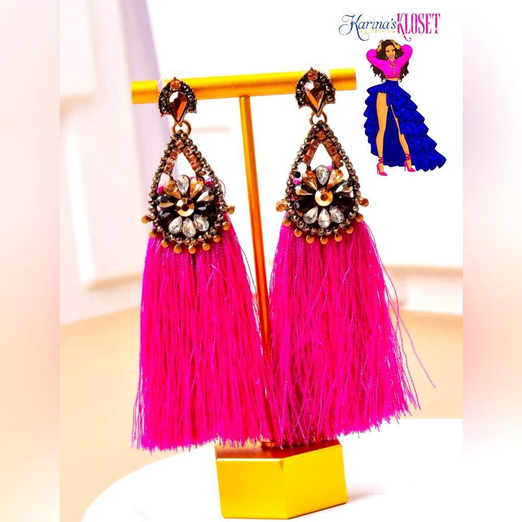 Fuchsia Pink Bohemian Tassel Earrings